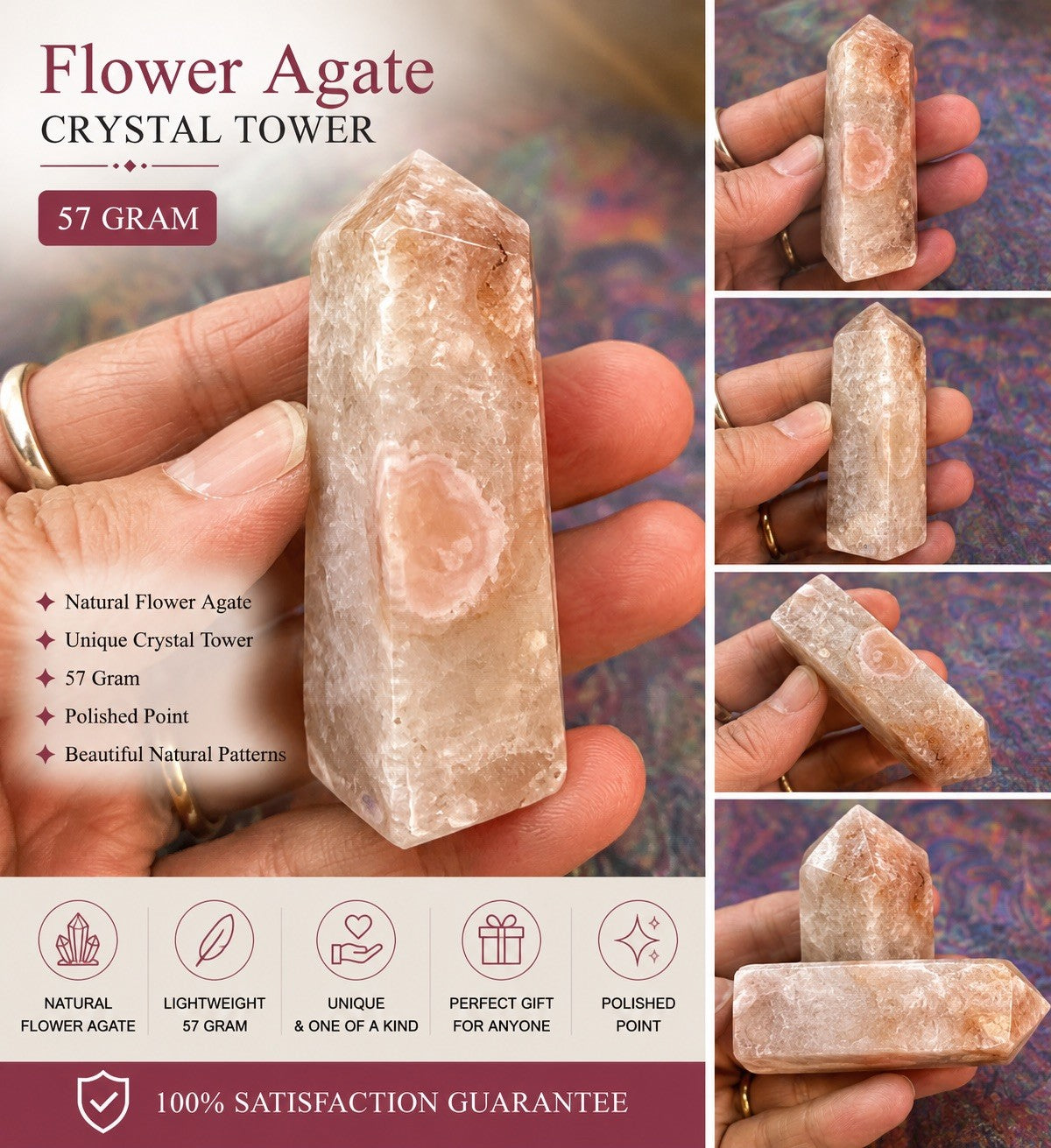 57 gram Flower Agate Crystal Tower