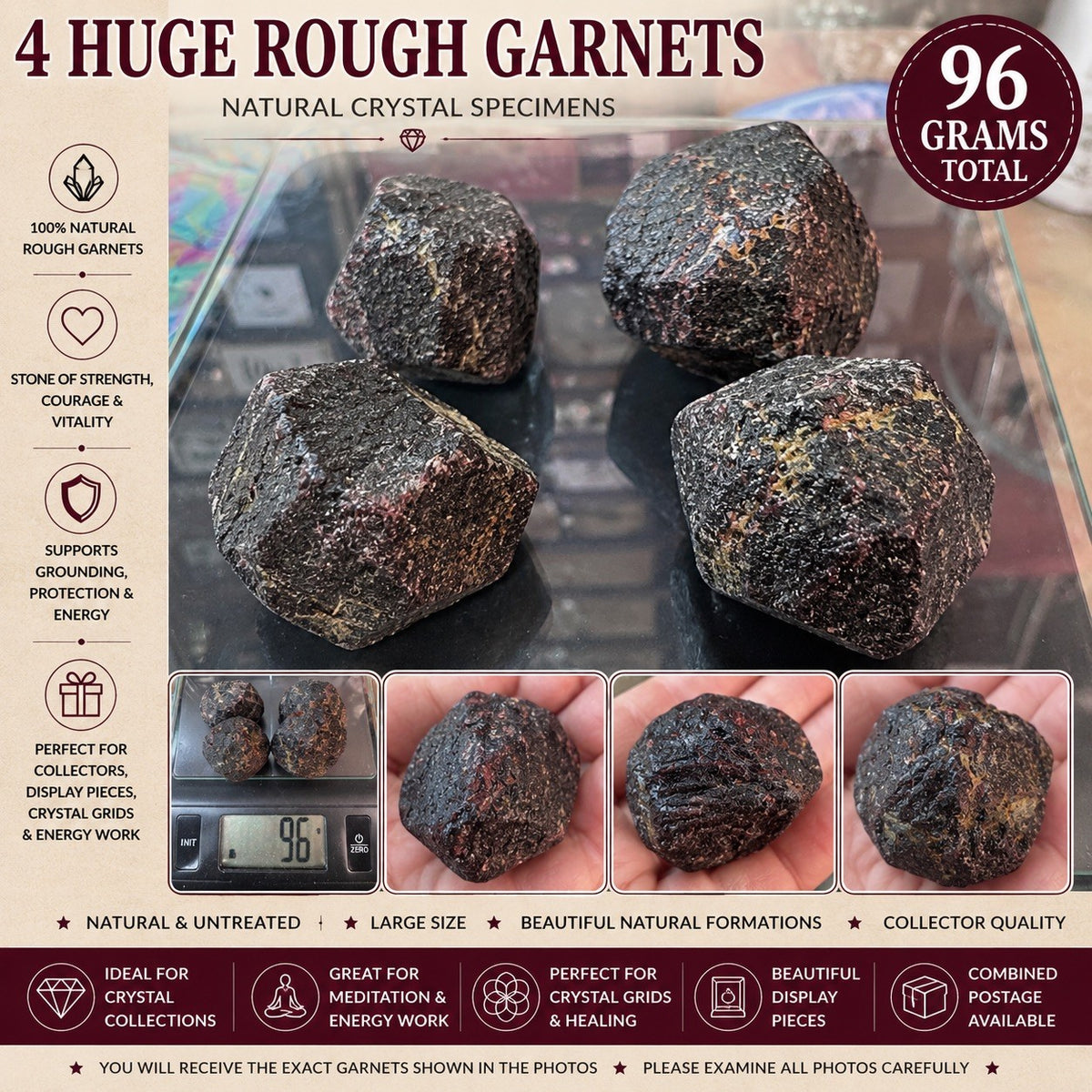 4 Huge Rough Garnets – 96 Grams Total – Natural Crystal Specimens