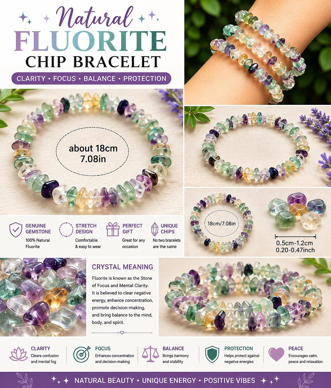 Rainbow Flourite Chip Bracelet
