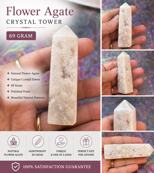 69 gram Flower Agate Crystal Tower
