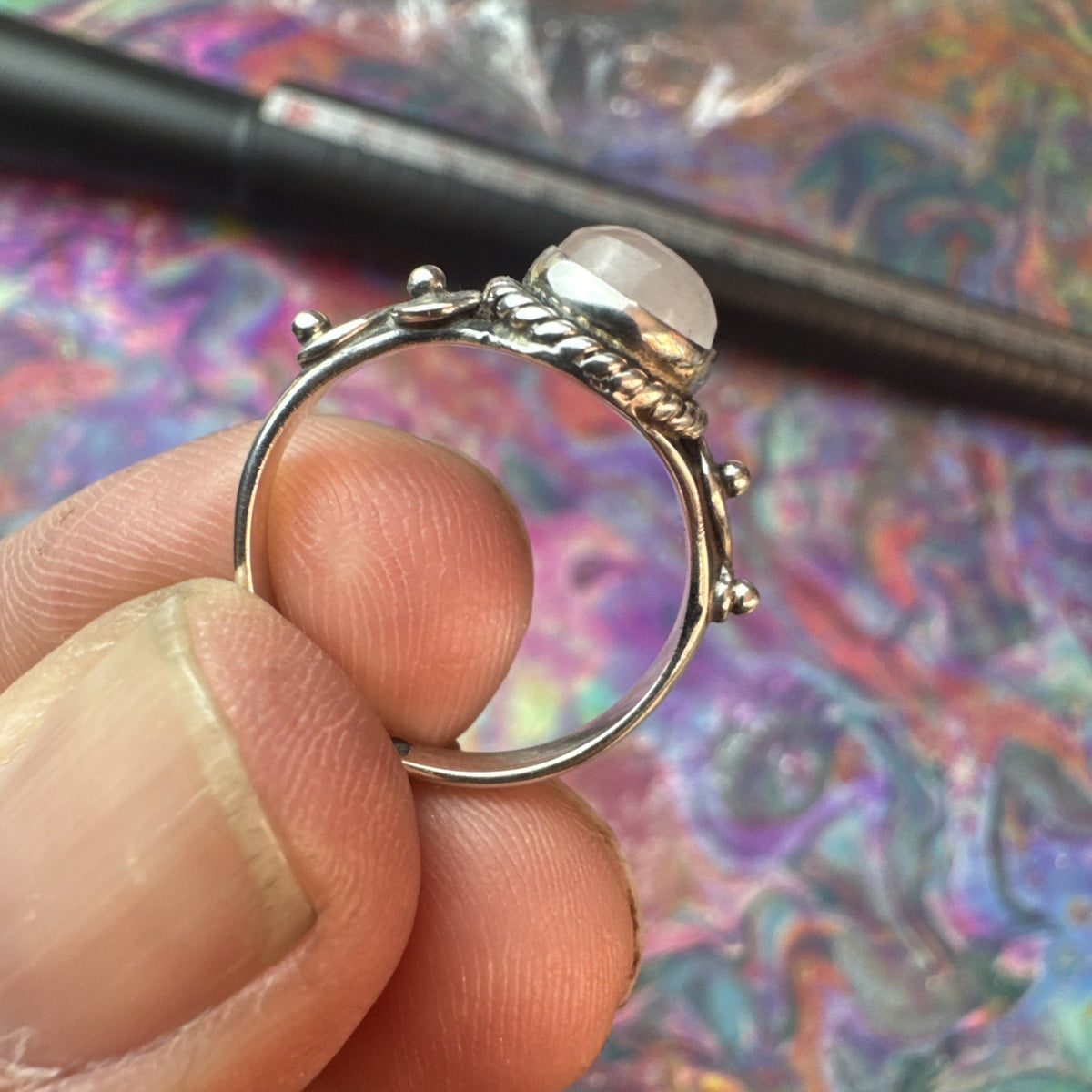 Rose Quartz  925 Sterling Silver Ring Size J 4.75