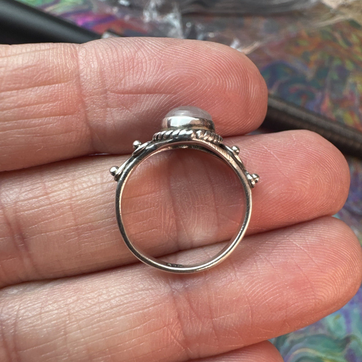 Rose Quartz  925 Sterling Silver Ring Size J 4.75