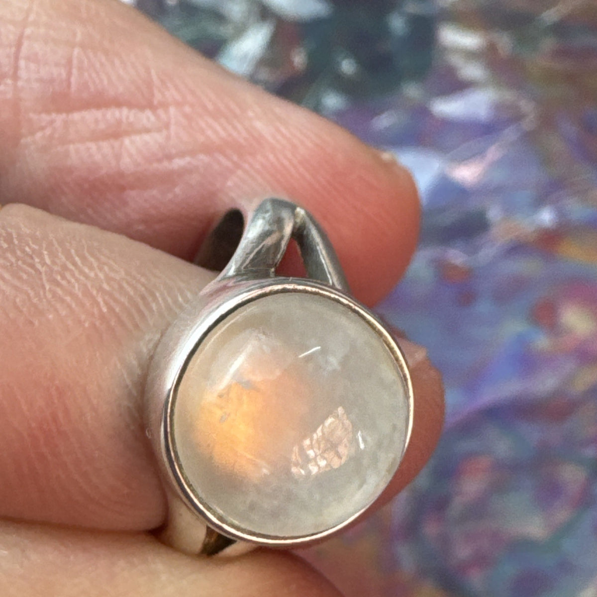 Rainbow Moonstone  925 Sterling Silver Ring Size J 4.75