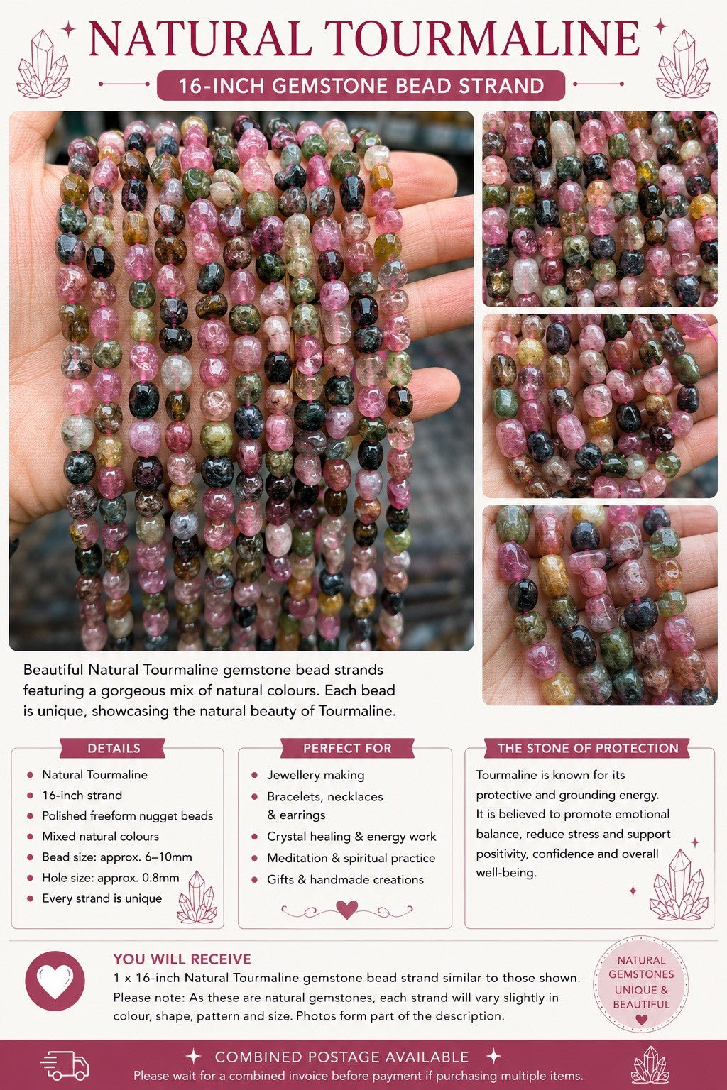 Natural Tourmaline 16-Inch Gemstone Bead Strand