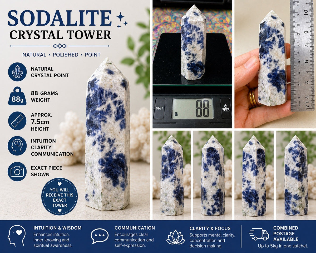 Natural Sodalite Crystal Tower – 88g Polished Stone reiki meditation