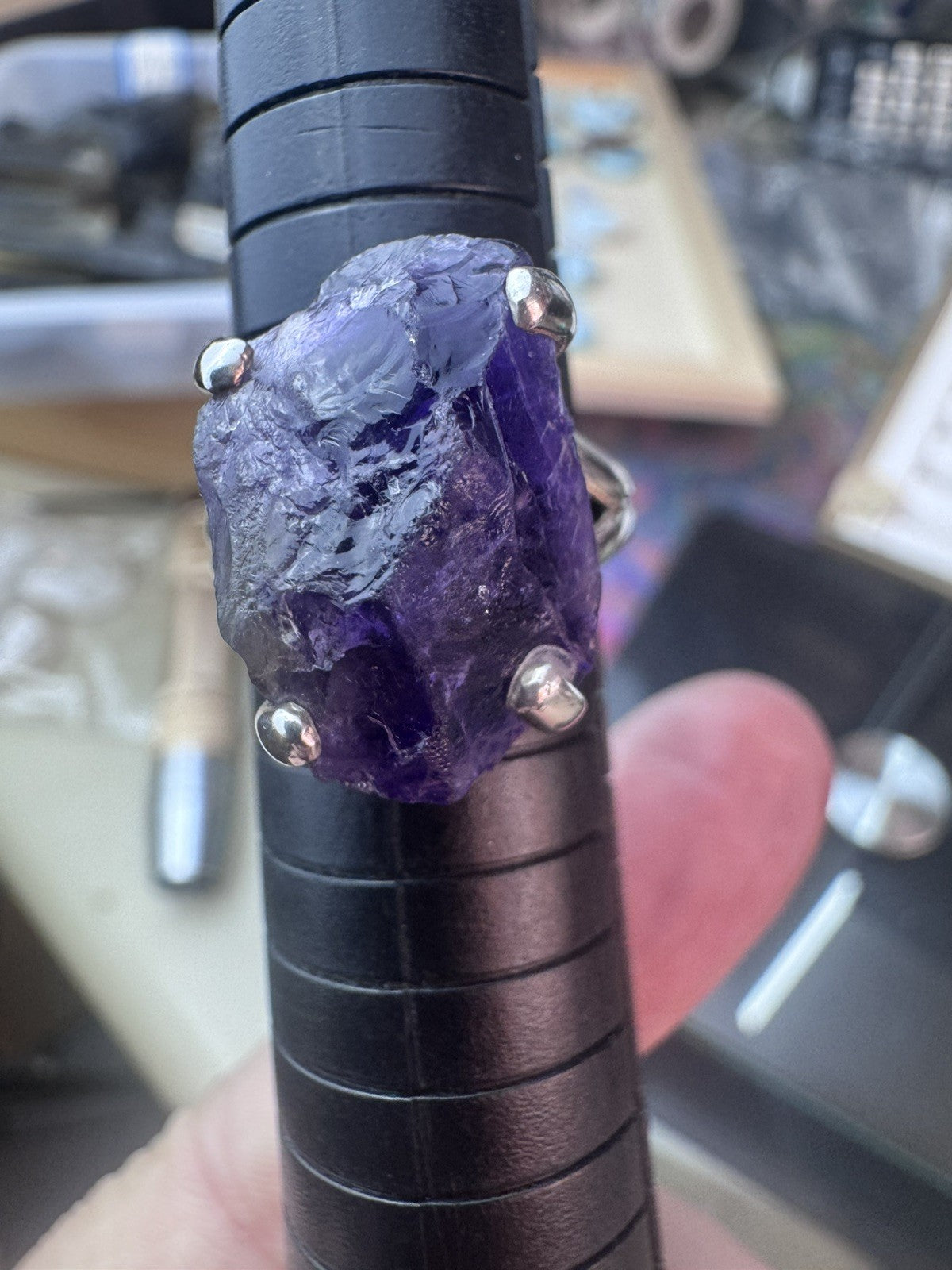 Size 8 Natural Rough  Amethyst Ring 925 silver P.5