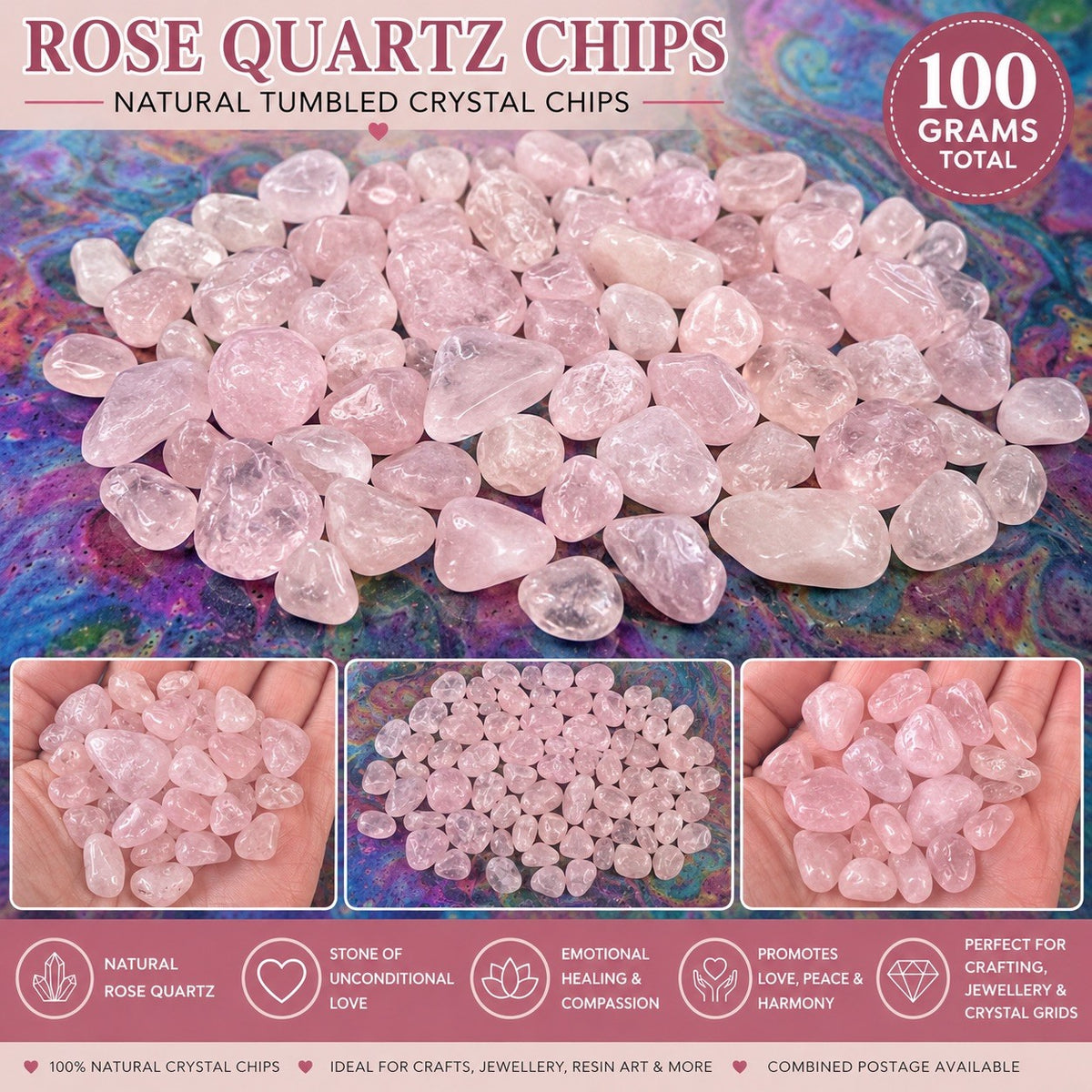 Rose Quartz Chips 100grams