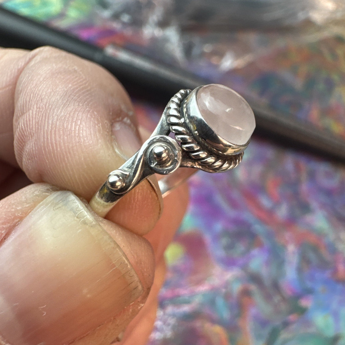 Rose Quartz  925 Sterling Silver Ring Size J 4.75