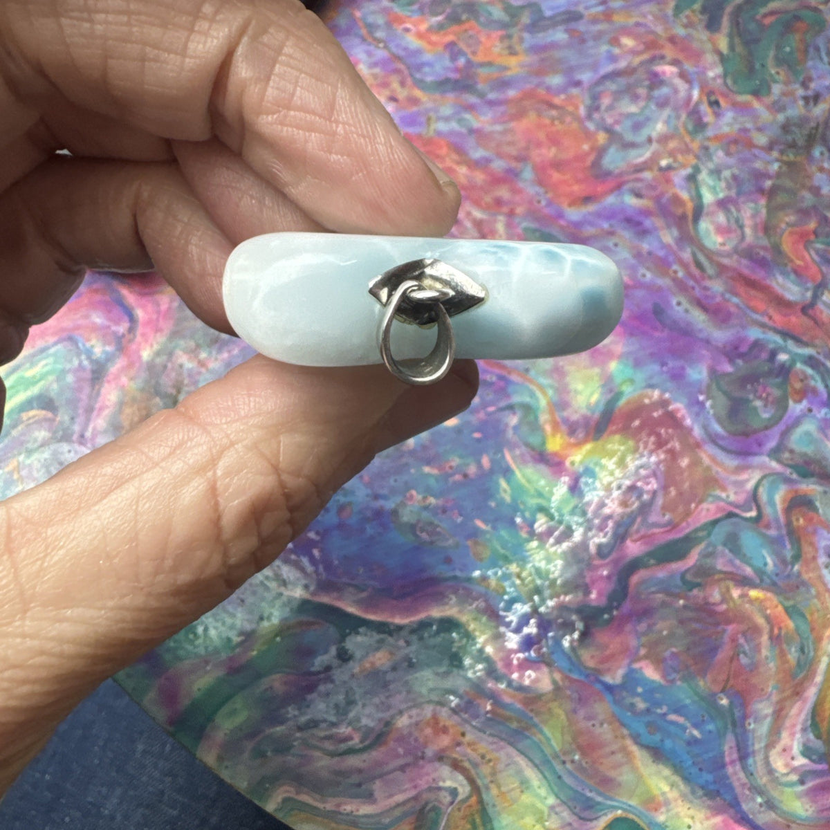 25 Gram 925 Silver Larimar Heart Pendant Handmade In  the Dominican Republic