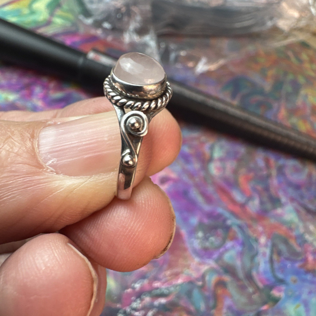 Rose Quartz  925 Sterling Silver Ring Size J 4.75