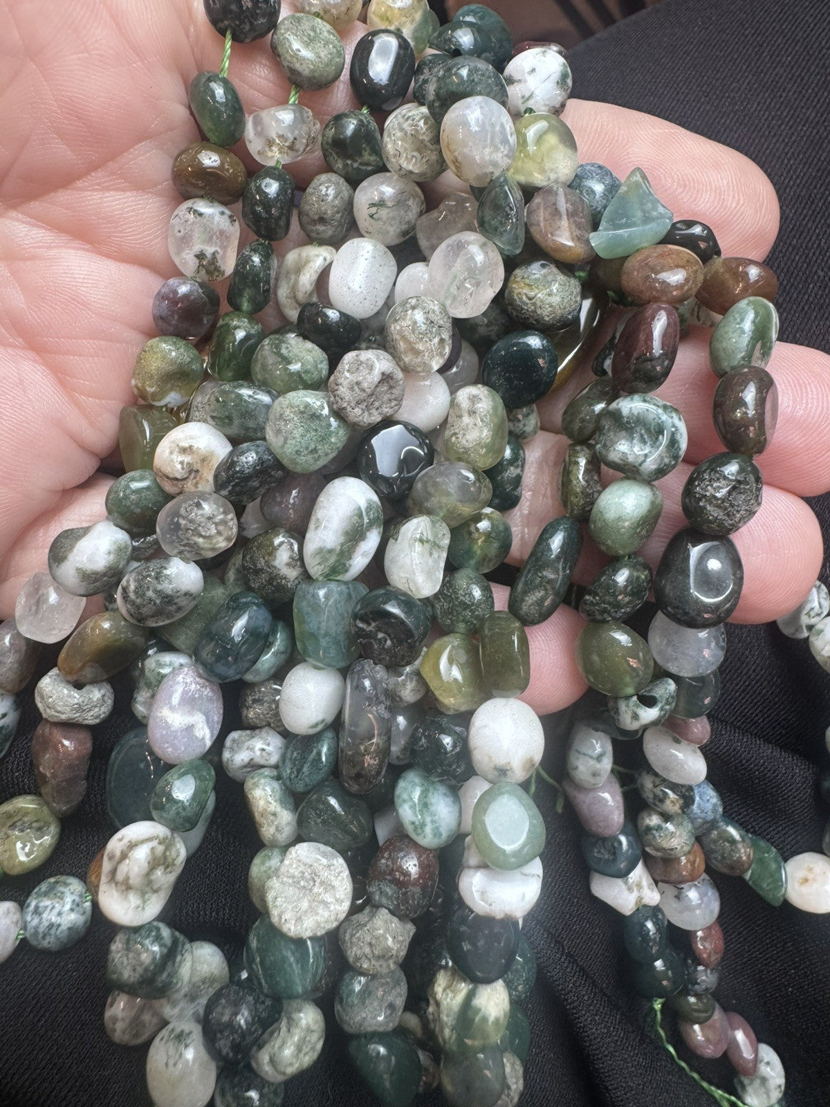 Natural Moss Agate Gemstone Bead Strand   16 Inch Strand