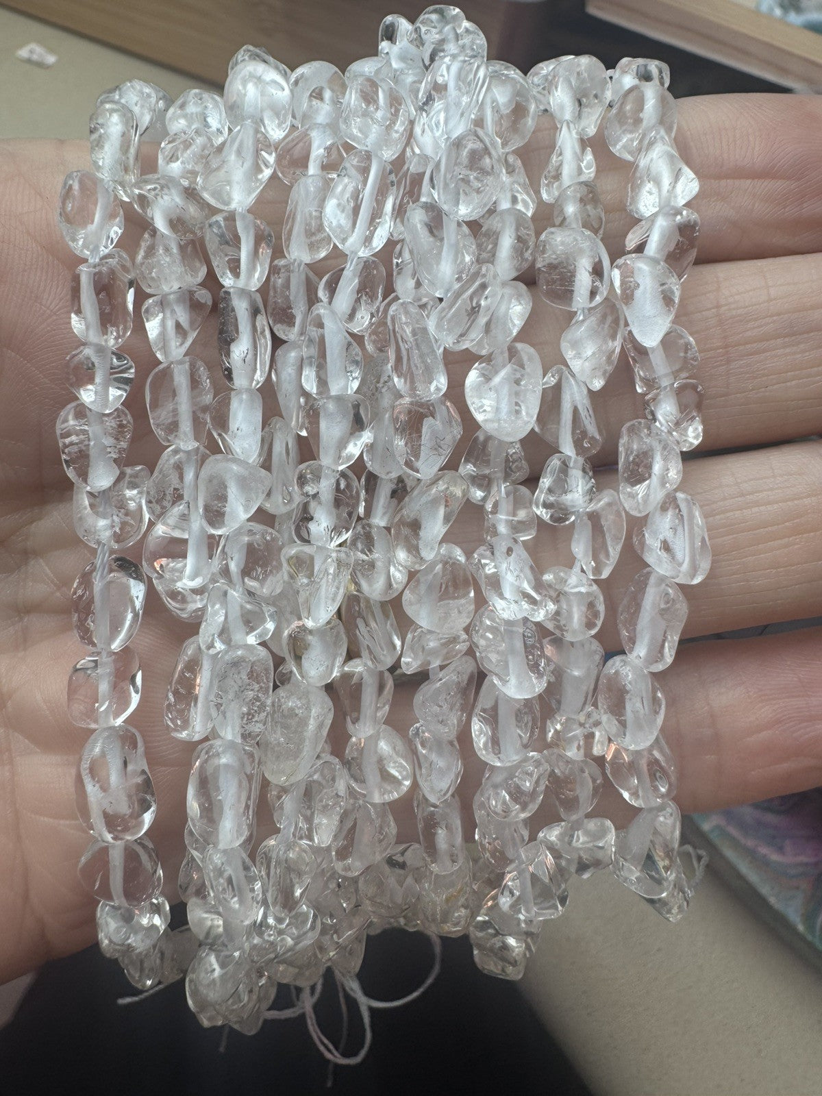 Natural Clear Quartz Tumble Bead Strand – 16 Inch