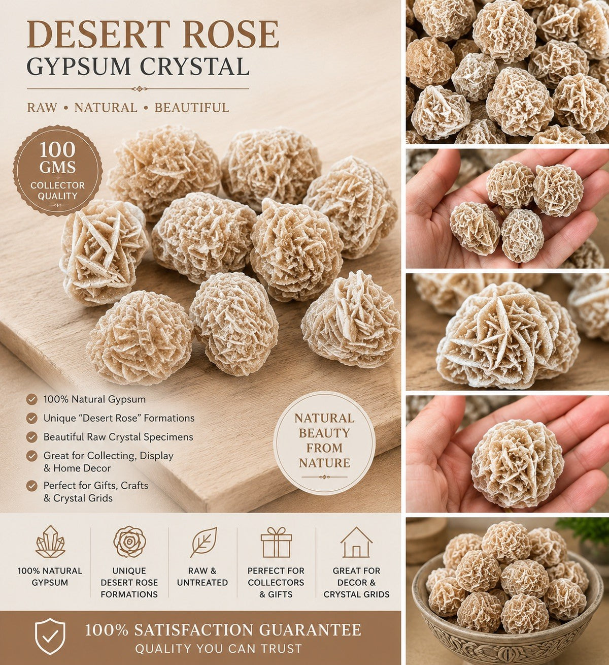 Clearance Beautiful Dessert Rose Gypsum Crystal Raw Natural Collectors 100 gms
