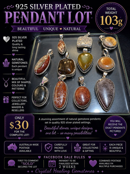 Gemstone Pendant Lot 103 Grams 925 Silver Plated stamped